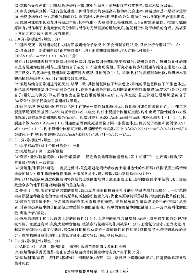 答案_2024-2025高二（7-7月题库）_2025年04月试卷(1)_0412浙江省强基联盟2024-2025学年高二下学期3月月考_浙江省强基联盟2024-2025学年高二下学期3月月考生物试题
