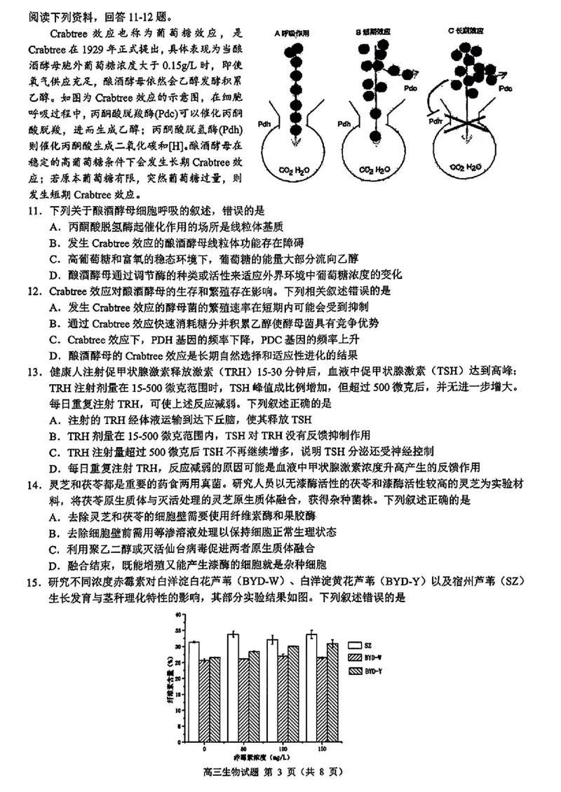 浙江省县域教研联盟2025届高三摸底考试生物+答案_2024-2025高三（6-6月题库）_2024年12月试卷_1208浙江省县域教研联盟2025届高三摸底考试