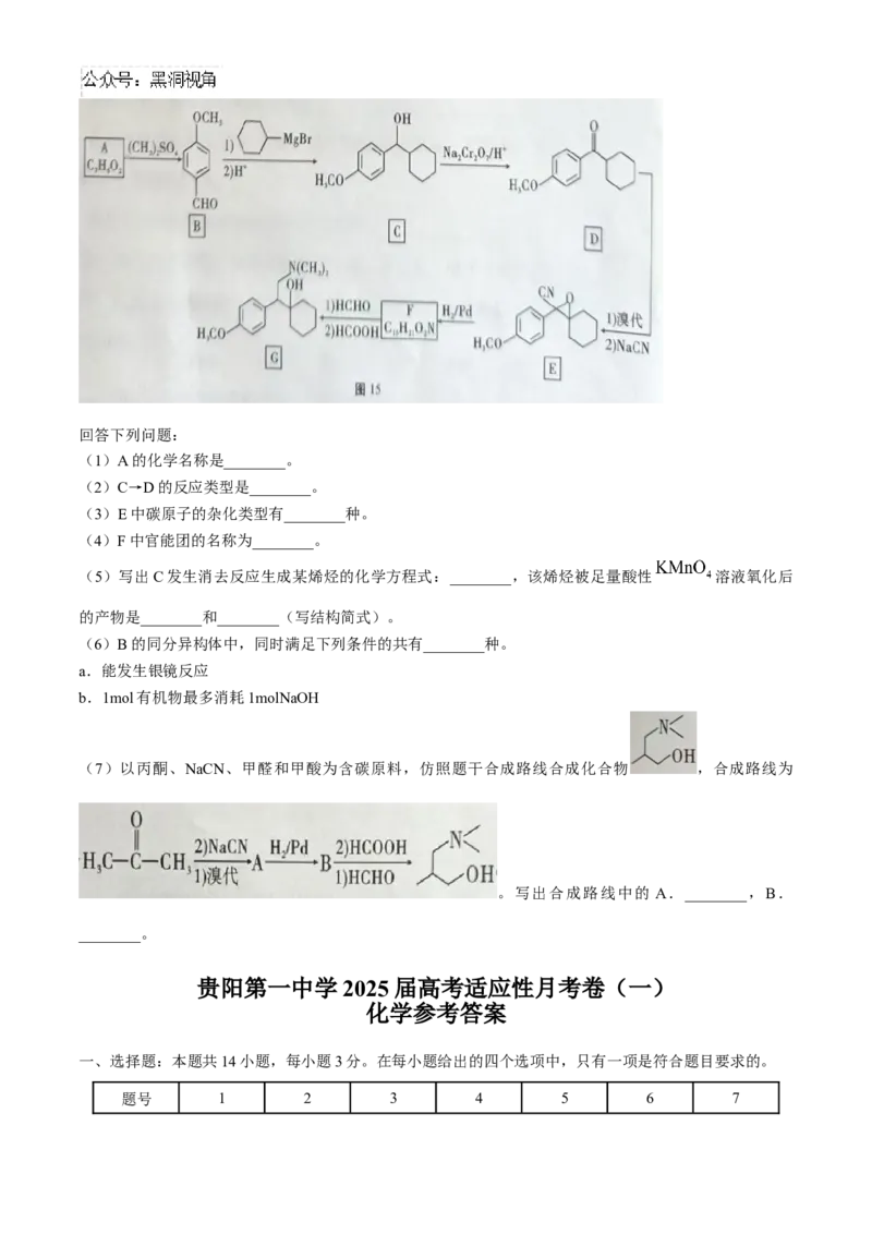 贵州省贵阳市第一中学2024-2025学年高三上学期9月月考化学试题（含答案）_2024-2025高三（6-6月题库）_2024年09月试卷_09232025贵州省贵阳市第一中学高三上学期适应性月考（一）