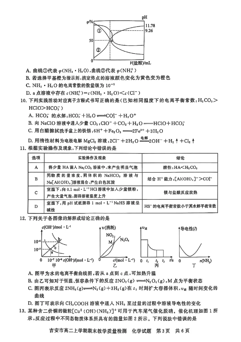 高二化学_2024-2025高二（7-7月题库）_2025年03月试卷_0312江西省吉安市2024-2025学年高二上学期期末考试_江西省吉安市2024-2025学年高二上学期期末考试化学PDF版含解析