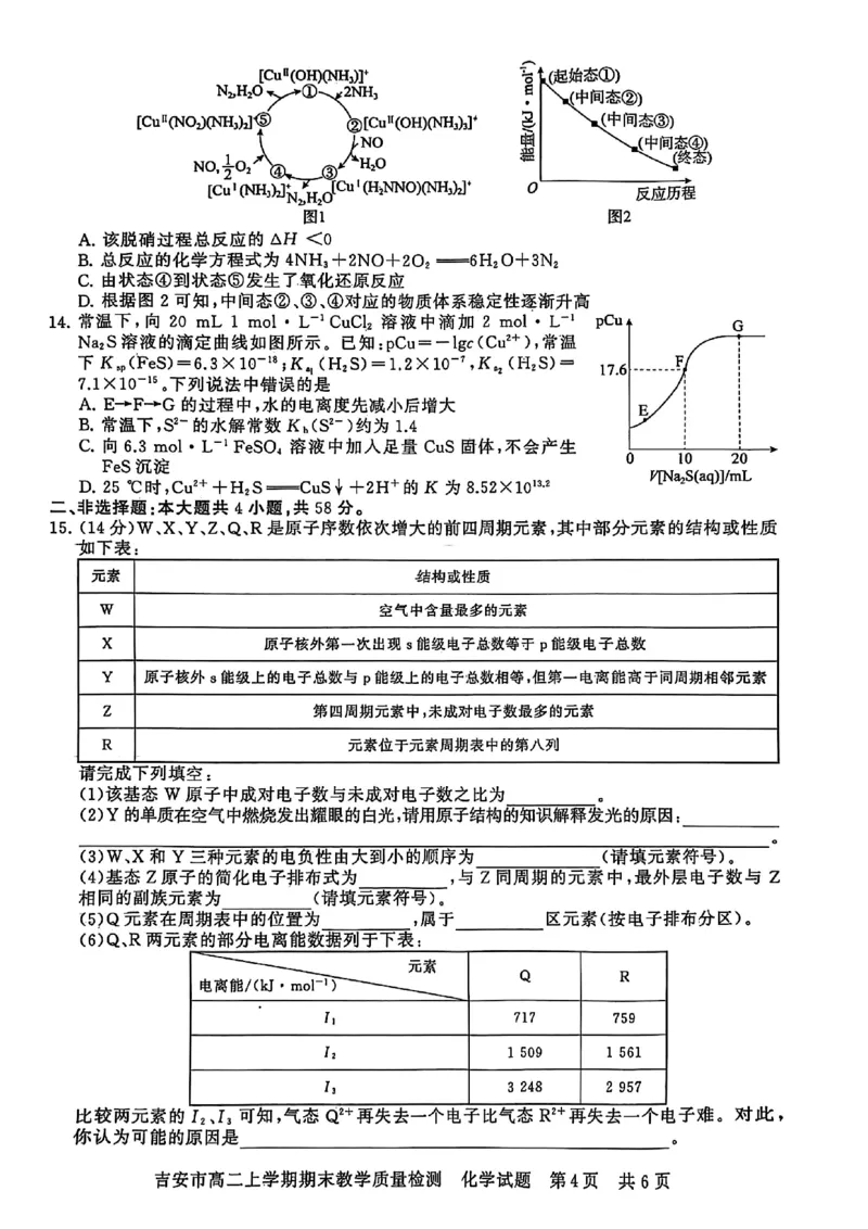 高二化学_2024-2025高二（7-7月题库）_2025年03月试卷_0312江西省吉安市2024-2025学年高二上学期期末考试_江西省吉安市2024-2025学年高二上学期期末考试化学PDF版含解析