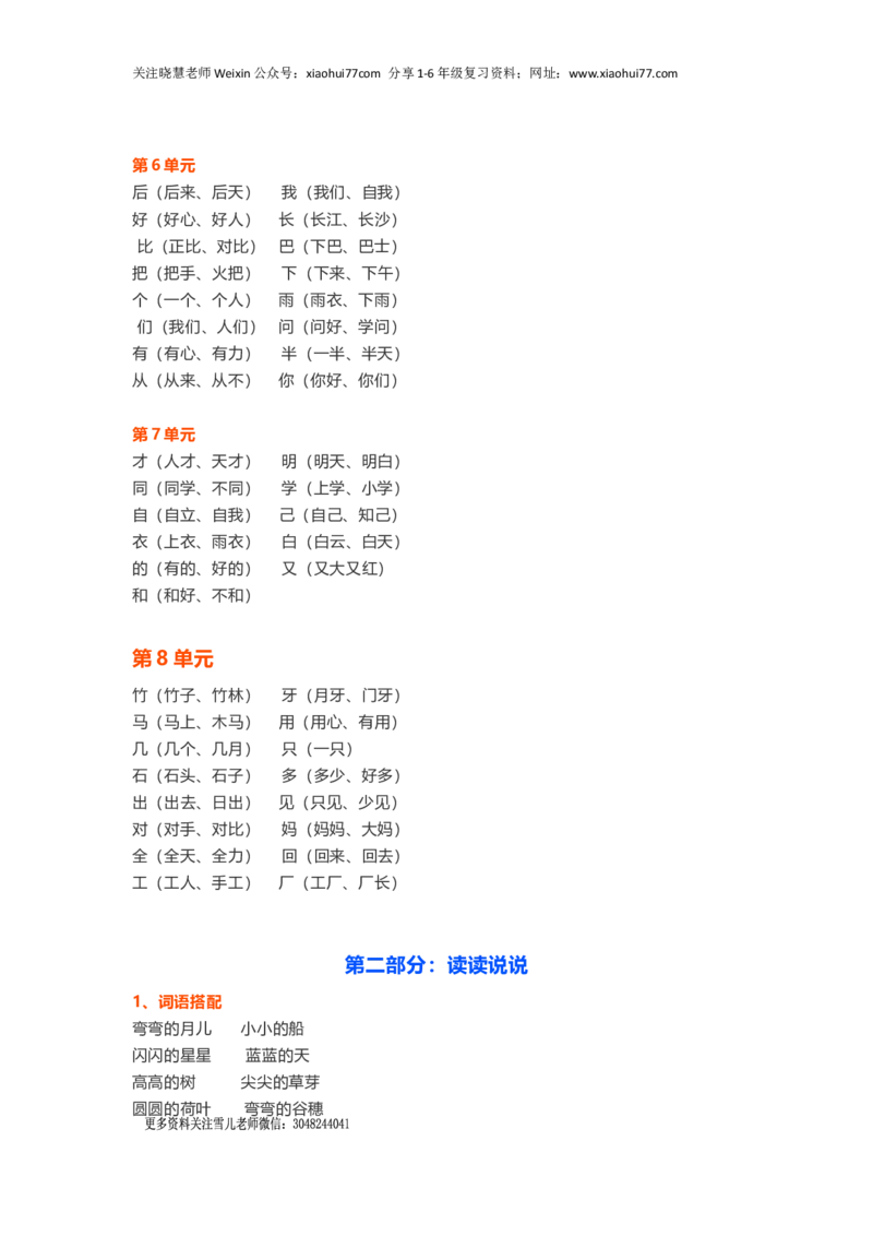 一年级上册语文各单元精编知识点_小学1-6年级全部试卷_语文_一年级_3-6-1、小学一年级语文上册_3-6-1-1、复习、知识点、归纳汇总_通用