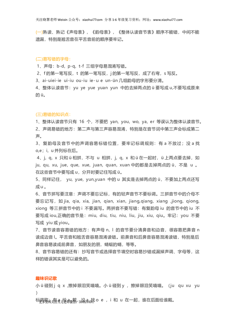 一年级上册语文各单元精编知识点_小学1-6年级全部试卷_语文_一年级_3-6-1、小学一年级语文上册_3-6-1-1、复习、知识点、归纳汇总_通用