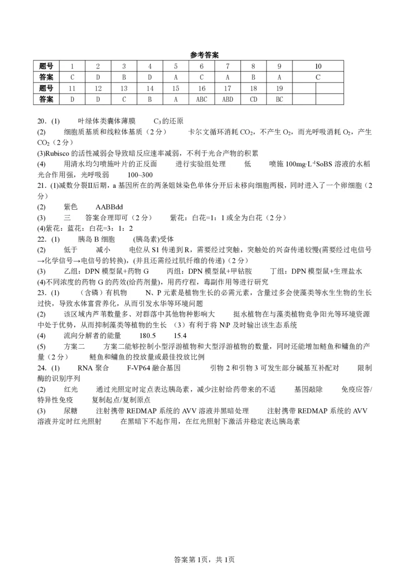 （答案）_2024-2025高三（6-6月题库）_2025年03月试卷_0308江苏省盐城市盐城市联盟校高三第一次联考2024-2025学年高三下学期3月月考_24_25学年度春学期高三第一次联考生物学科