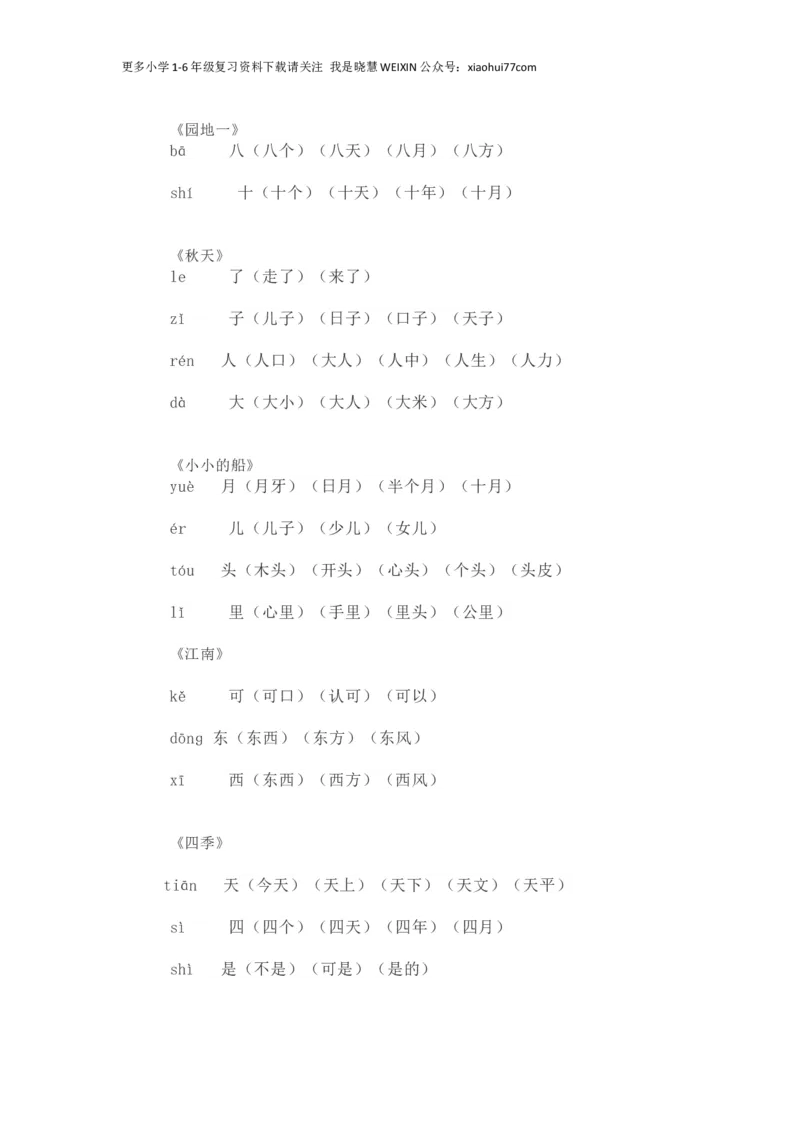 人教部编版一年上册语文写字表生字组词_小学1-6年级全部试卷_语文_一年级_3-6-1、小学一年级语文上册_3-6-1-1、复习、知识点、归纳汇总_部编版