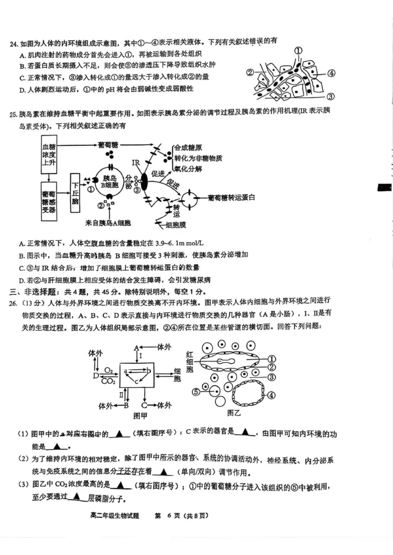 赣中高二生物_2025年10月高二试卷_251022江苏省连云港市赣榆高级中学2025-2026学年高二上学期10月学情检测