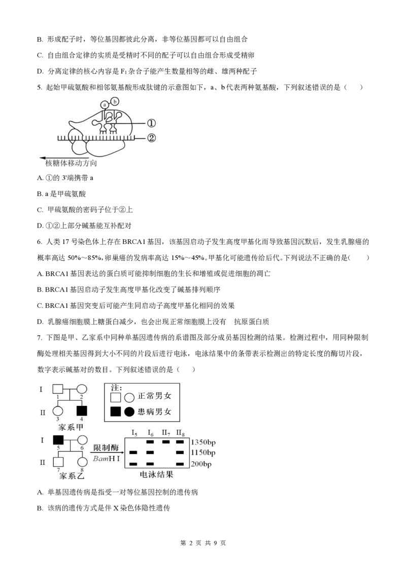 生物-湖南长郡中学2026届高三上学期月考（一）_2024-2026高三（6-6月题库）_2025年08月试卷_250819湖南长沙长郡中学2026届高三上学期开学考（一）全科