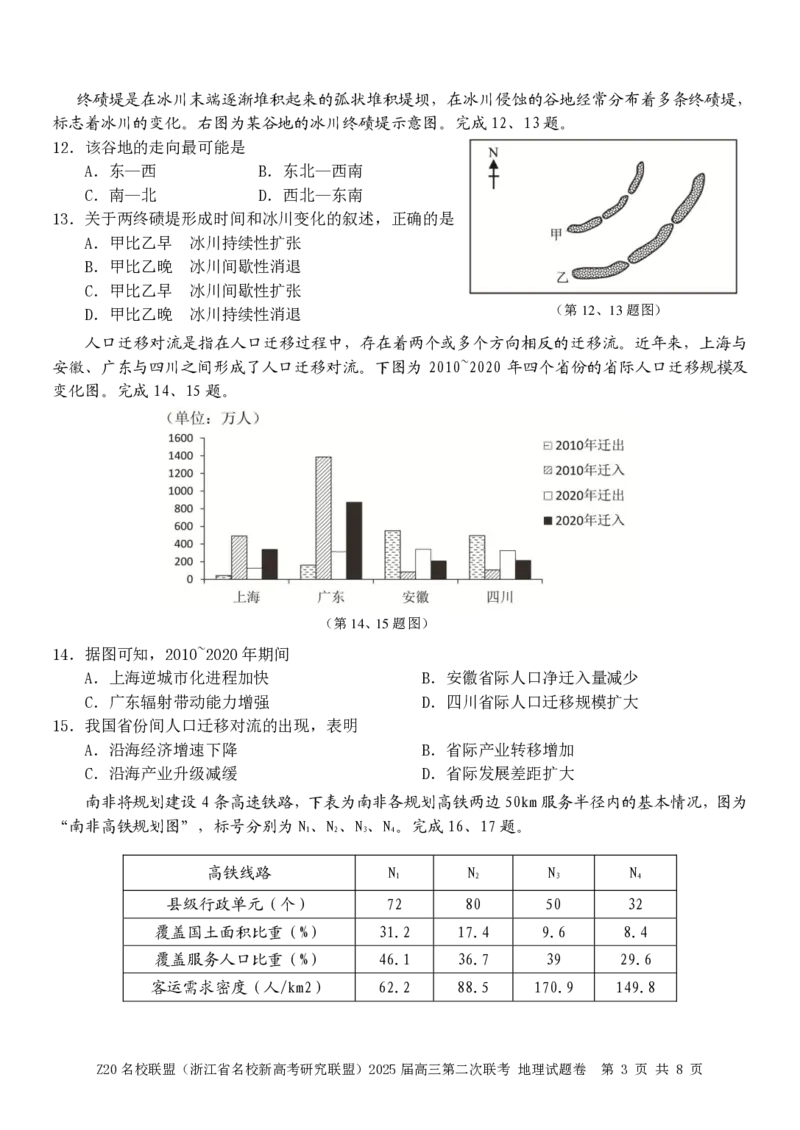 浙江省Z20名校联盟（名校新高考研究联盟）2024-2025学年高三上学期第二次联考地理试题_2024-2025高三（6-6月题库）_2024年12月试卷