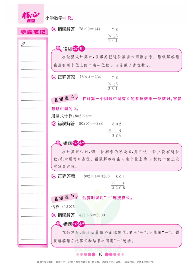 三年级上册数学人教版易错清单_小学1-6年级全部试卷_数学_三年级_3-8-3、小学三年级数学上册_3-8-3-1、复习、知识点、归纳汇总_人教版