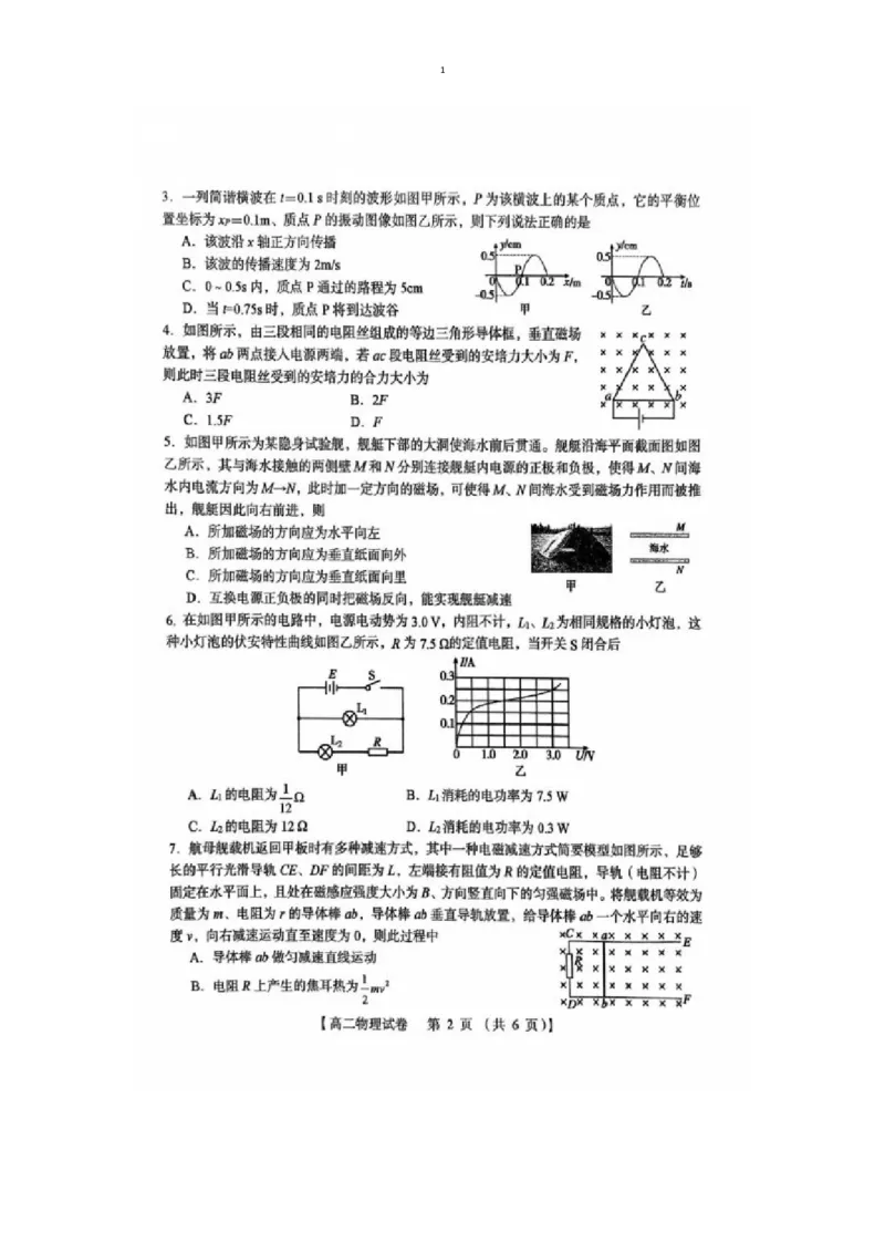 试题_2024-2025高二（7-7月题库）_2025年01月试卷_0126河南省三门峡市2024-2025学年高二上学期1月期末考试_河南省三门峡市2024-2025学年高二上学期1月期末考试物理图片版含答案