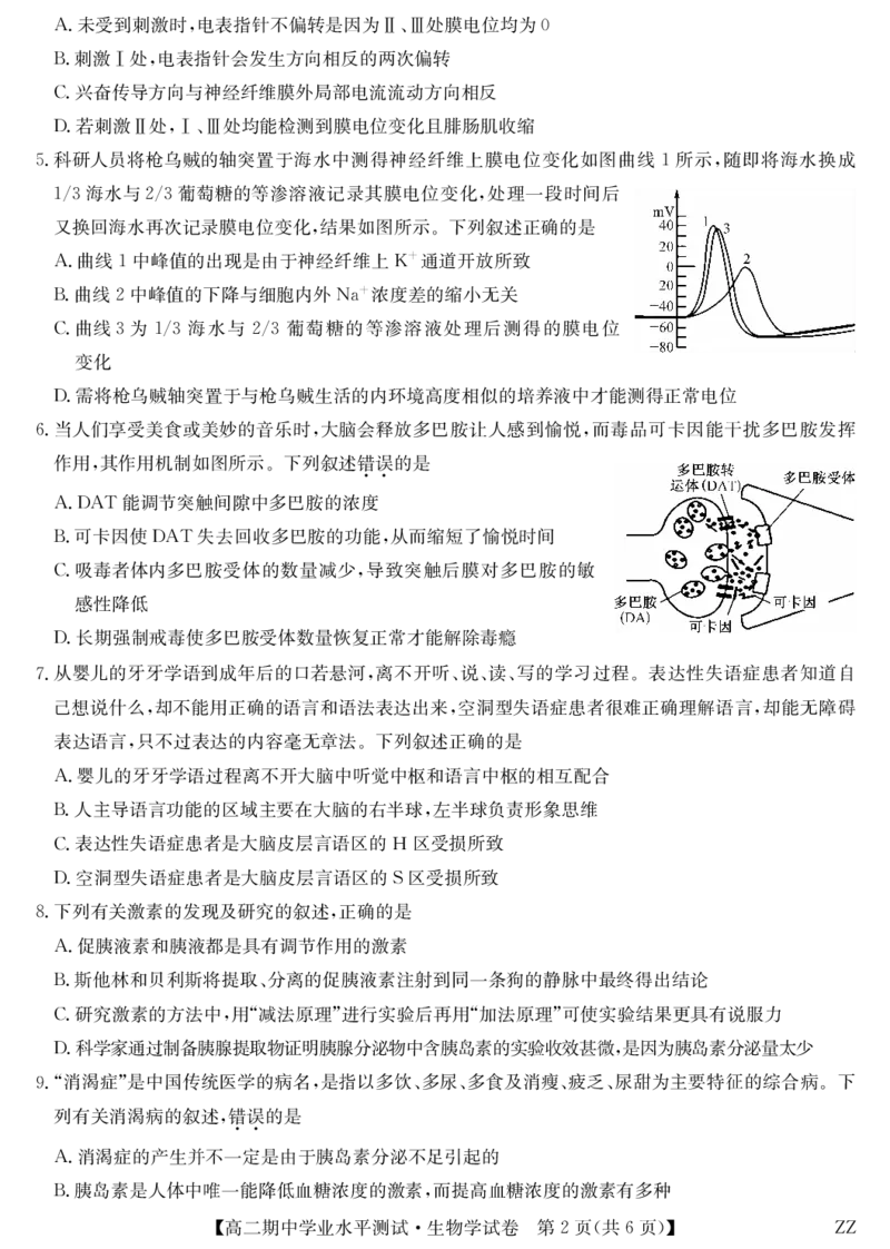 生物-河南郑州八校高二期中考_2025年11月高二试卷_251125河南省郑州市八校联盟2025-2026学年高二上学期11月期中考试（全）