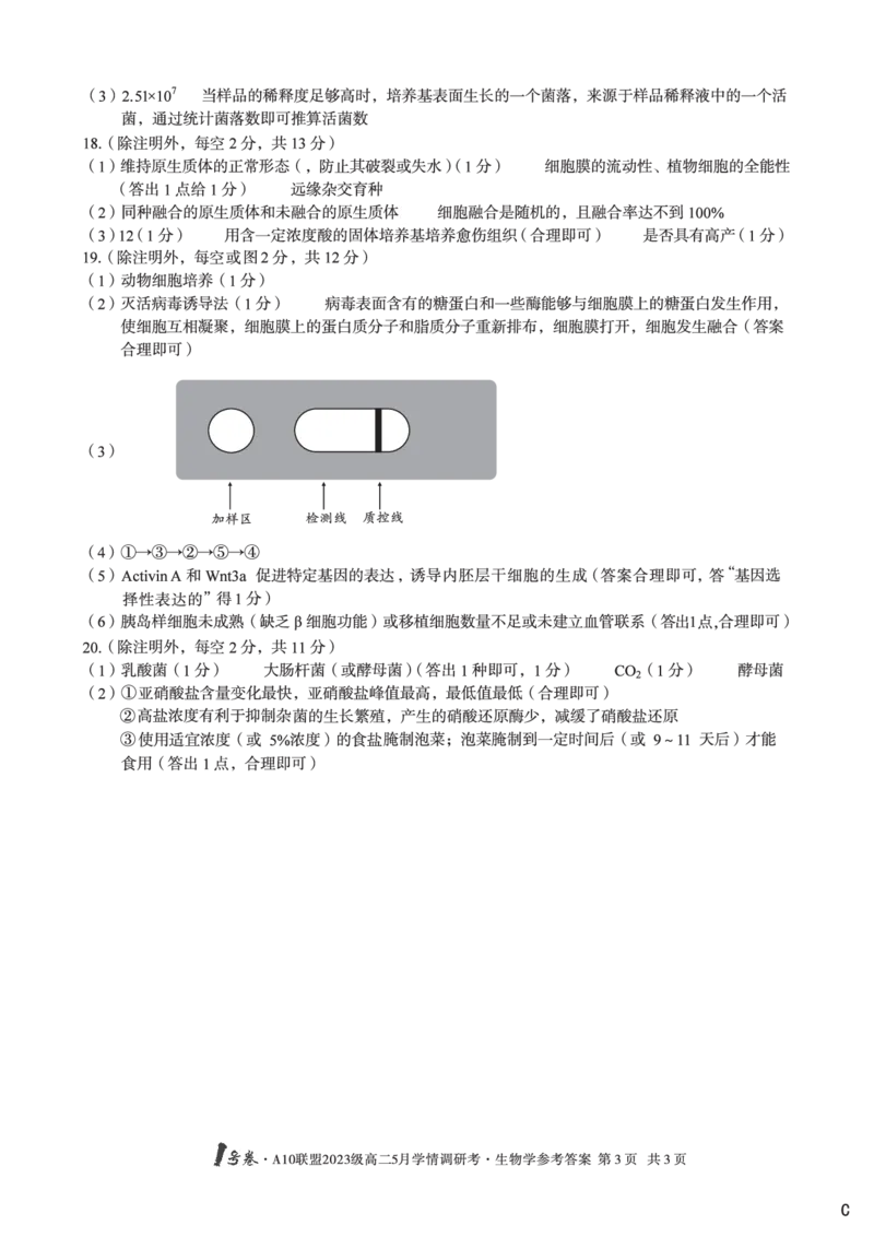 生物（C卷）答案1号卷&middot;A10联盟2023级高二5月学情调研考_2024-2025高二（7-7月题库）_2025年6月试卷_0604安徽省1号卷&middot;A10联盟2023级高二5月学情调研考