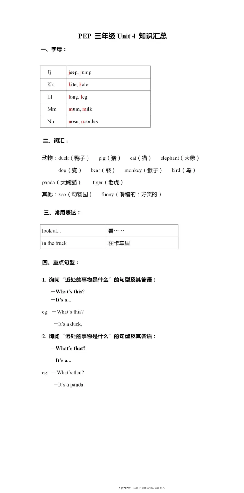 人教PEP版三年级英语（上册）期末必考知识点汇总_小学1-6年级全部试卷_英语_三年级_3-8-5、小学三年级英语上册_3-8-5-1、复习、知识点、归纳汇总_人教PEP版