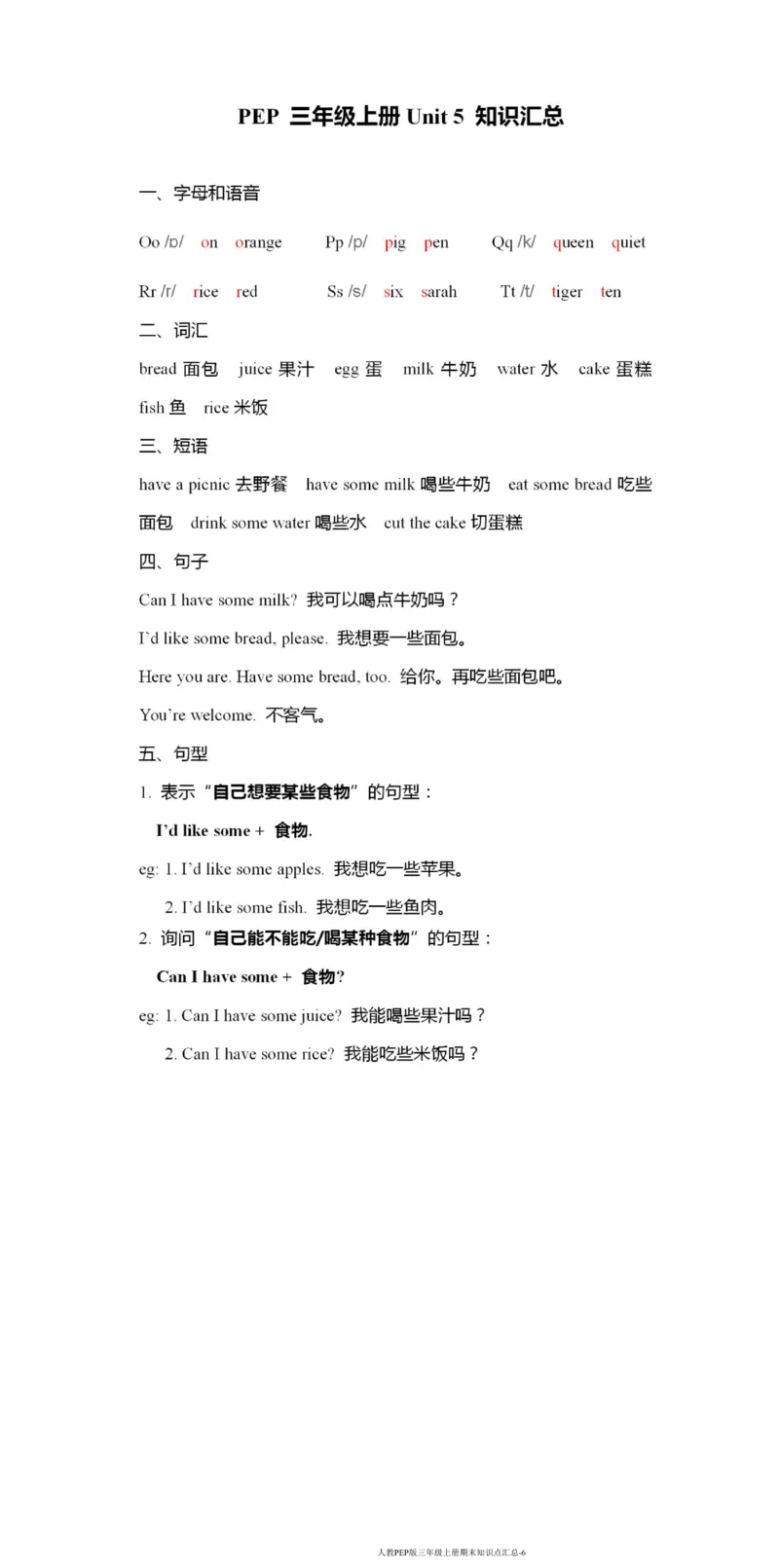 人教PEP版三年级英语（上册）期末必考知识点汇总_小学1-6年级全部试卷_英语_三年级_3-8-5、小学三年级英语上册_3-8-5-1、复习、知识点、归纳汇总_人教PEP版