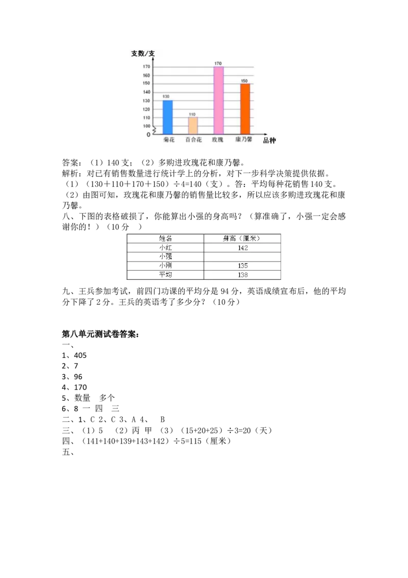 冀教版数学四年级上册第八单元测试卷1及答案_小学1-6年级全部试卷_数学_四年级_3-9-3、小学四年级数学上册_3-9-3-2、练习题、作业、试题、试卷_冀教版