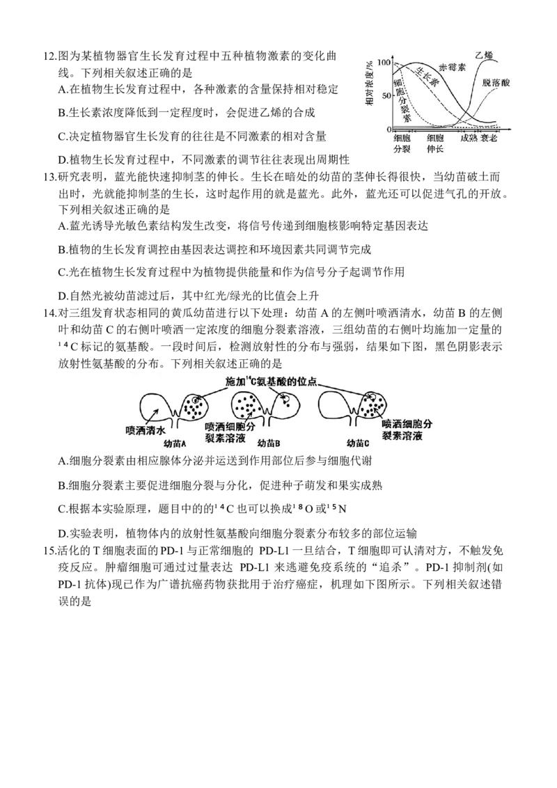 生物（宜昌）试卷_2024-2025高二（7-7月题库）_2025年01月试卷_0104湖北省云学联盟2024-2025学年高二上学期12月联考