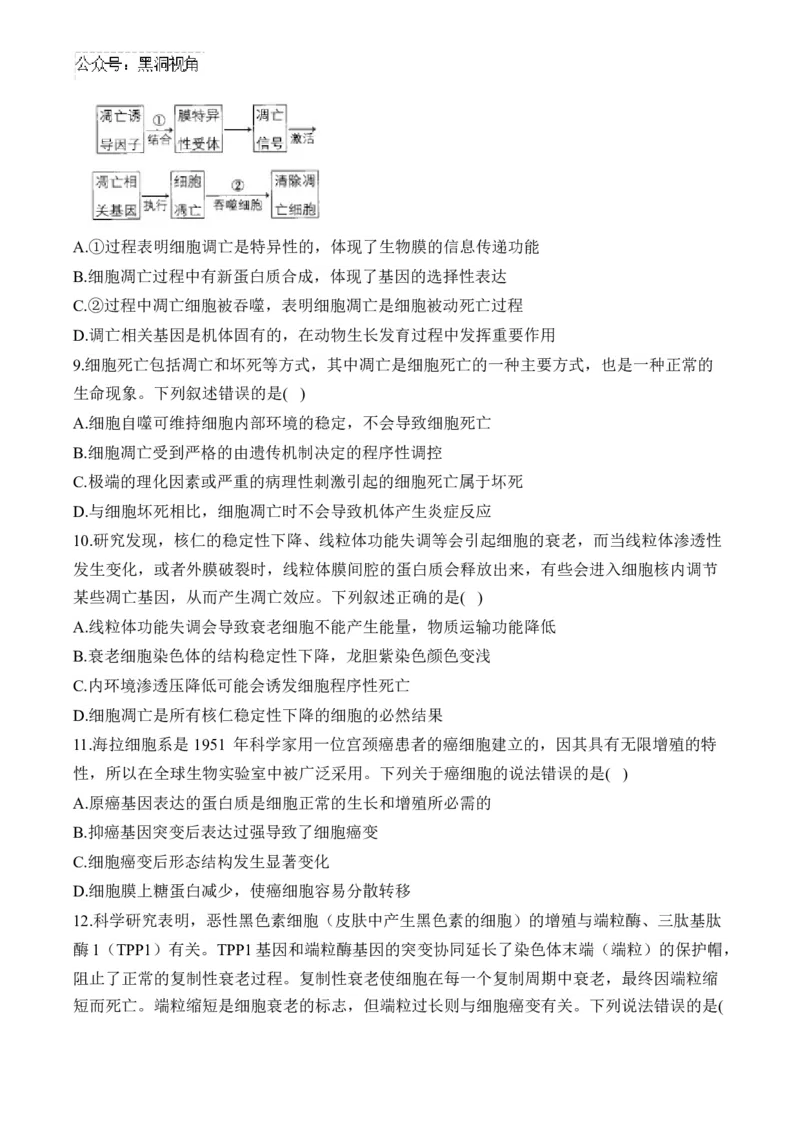（7）细胞的生命历程&mdash;&mdash;2025届高考生物二轮复习易错重难提升（含解析）_2024-2025高三（6-6月题库）_2025年02月试卷_02162025届高考生物二轮复习易错重难提升（含解析）