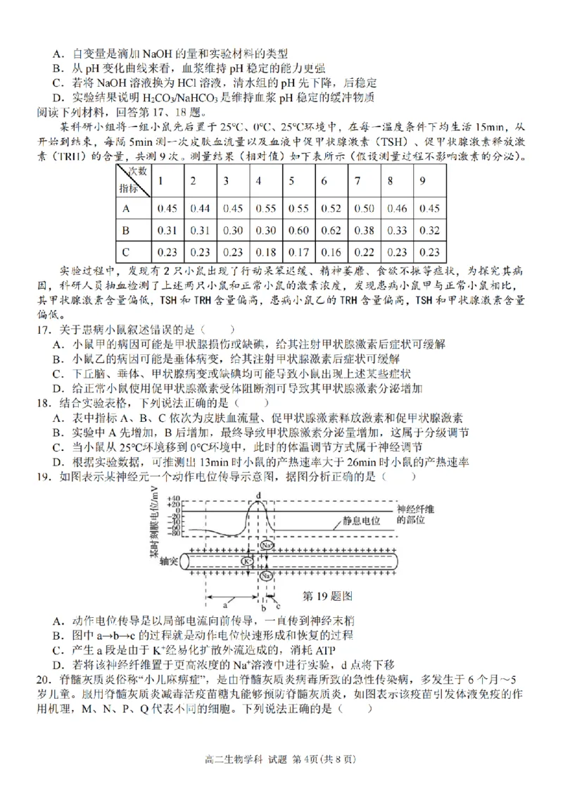 生物卷-2411台州十校高二期中_2024-2025高二（7-7月题库）_2024年11月试卷_1108浙江省台州十校联盟2024学年高二第二学期期中联考