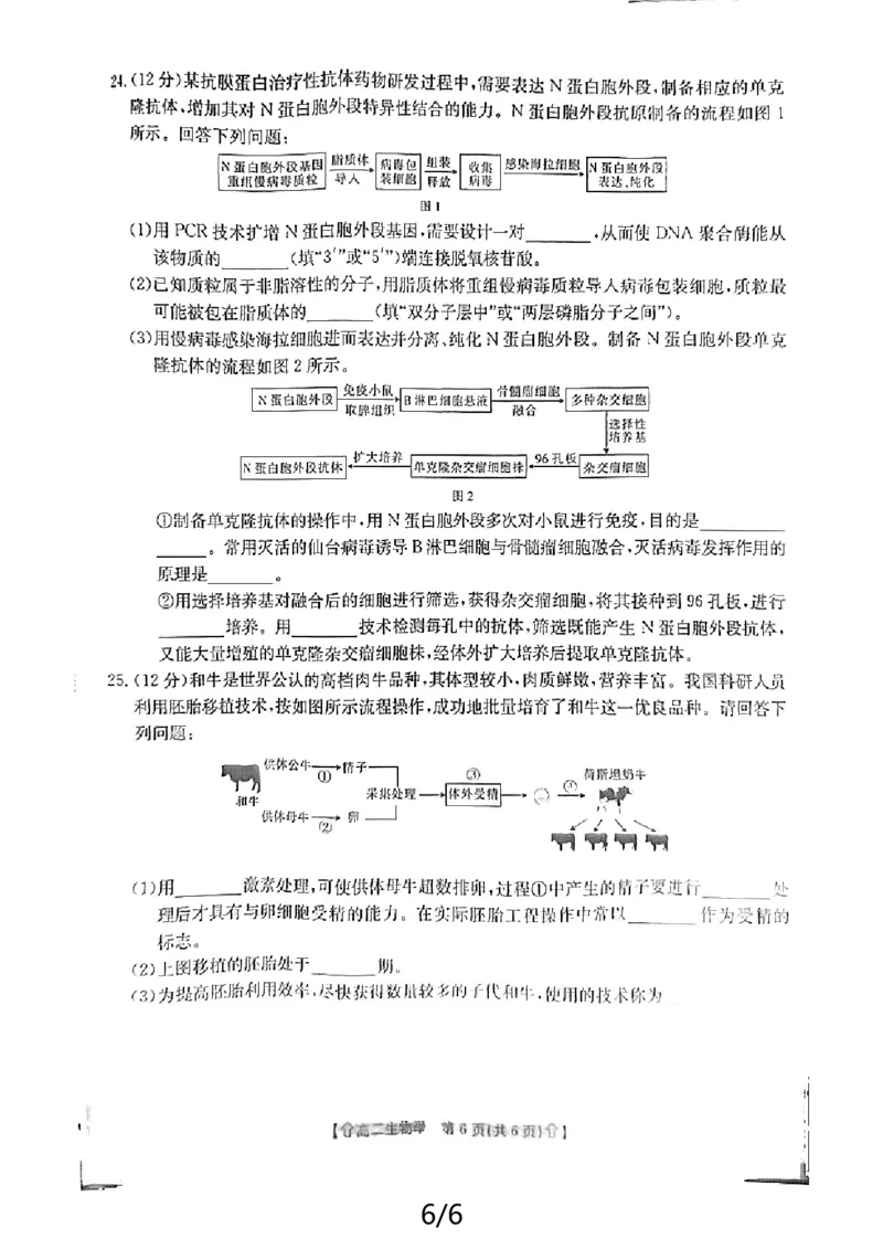 生物_2024-2025高二（7-7月题库）_2024年07月试卷_0707陕西省金太阳2023-2024学年高二下学期7月期末教学质量检测_陕西省2023-2024学年高二下学期7月期末教学质量检测生物