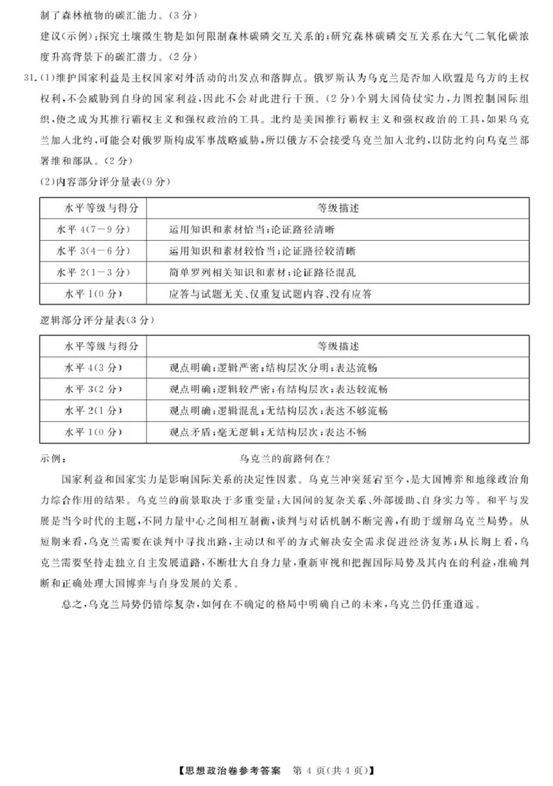 高二强基4月联考卷--政治答案_2024-2025高二（7-7月题库）_2025年05月试卷_0519浙江省强基联盟2024-2025学年高二下学期4月期中联考试题