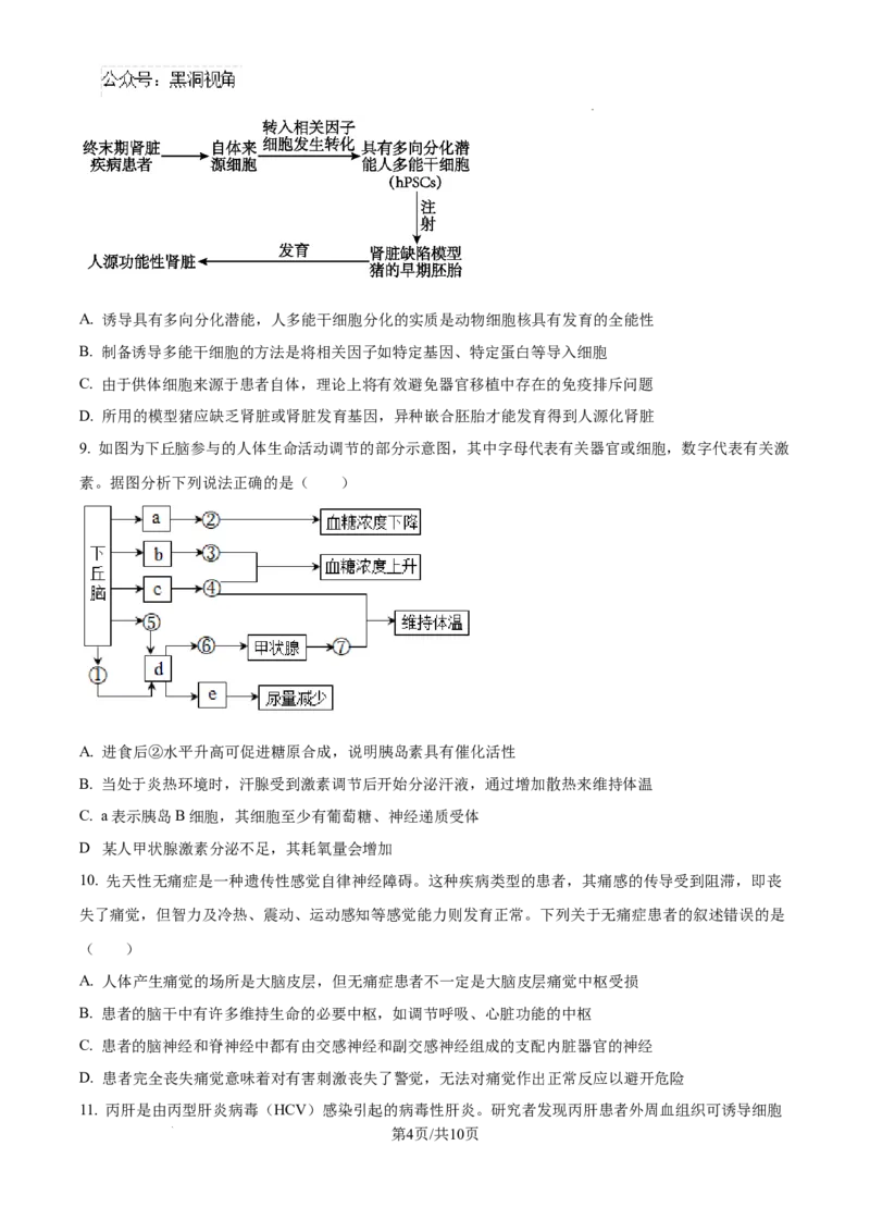 生物试卷（原卷版）_2024-2025高三（6-6月题库）_2024年08月试卷_0823湖南省湖南天壹名校联盟2025届高三8月入学联考考试_湖南省湖南天壹名校联盟2025届高三8月入学联考考试生物