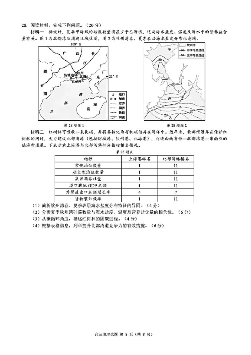 浙江省县域教研联盟2025届高三摸底考试地理+答案_2024-2025高三（6-6月题库）_2024年12月试卷_1208浙江省县域教研联盟2025届高三摸底考试