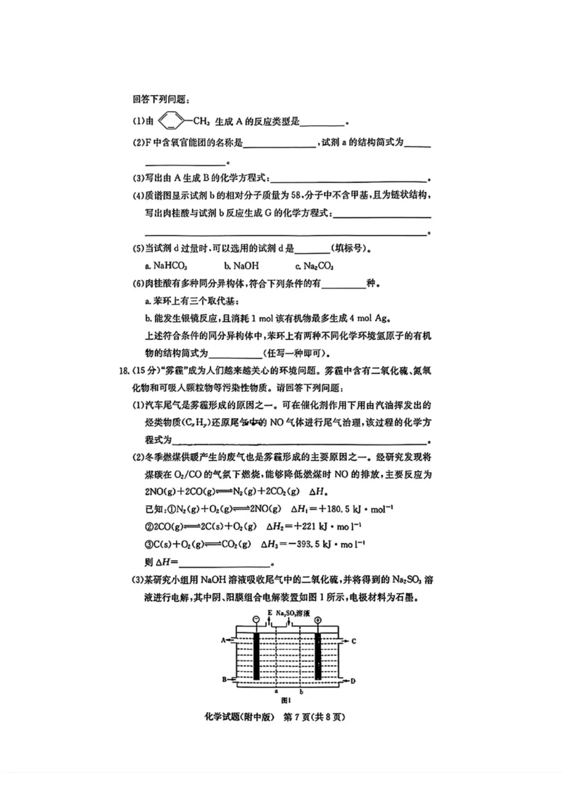 湖南师大附中2025届高三月考试卷六化学试卷_2024-2025高三（6-6月题库）_2025年03月试卷_0305湖南省长沙市湖南师范大学附属中学2024-2025学年高三下学期月考试卷（六）