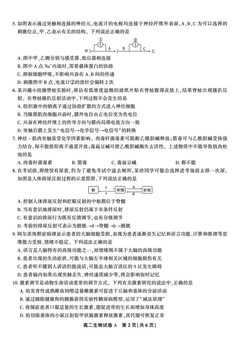 生物试题A&middot;2025年11月高二期中联考_2025年11月高二试卷_251123安徽省皖江名校联盟2025-2026学年高二上学期期中联考（全）