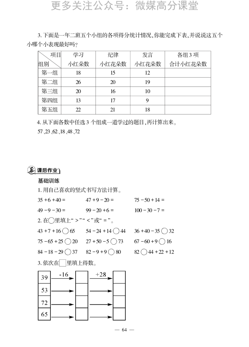 一下数学一课一练--七大海边---100以内数的加减法(二)青岛版（无答案）_小学1-6年级全部试卷_数学_一年级_3-6-4、小学一年级数学下册_3-6-4-2、练习题、作业、试题、试卷_青岛版