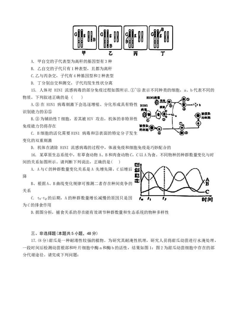 2025届河北省邯郸市部分校高三第一次大联考模拟预测生物试卷_2024-2026高三（6-6月题库）_2024年12月试卷_1214河北省邯郸市部分学校2025届高三上学期第一次大联考模拟预测（全科）