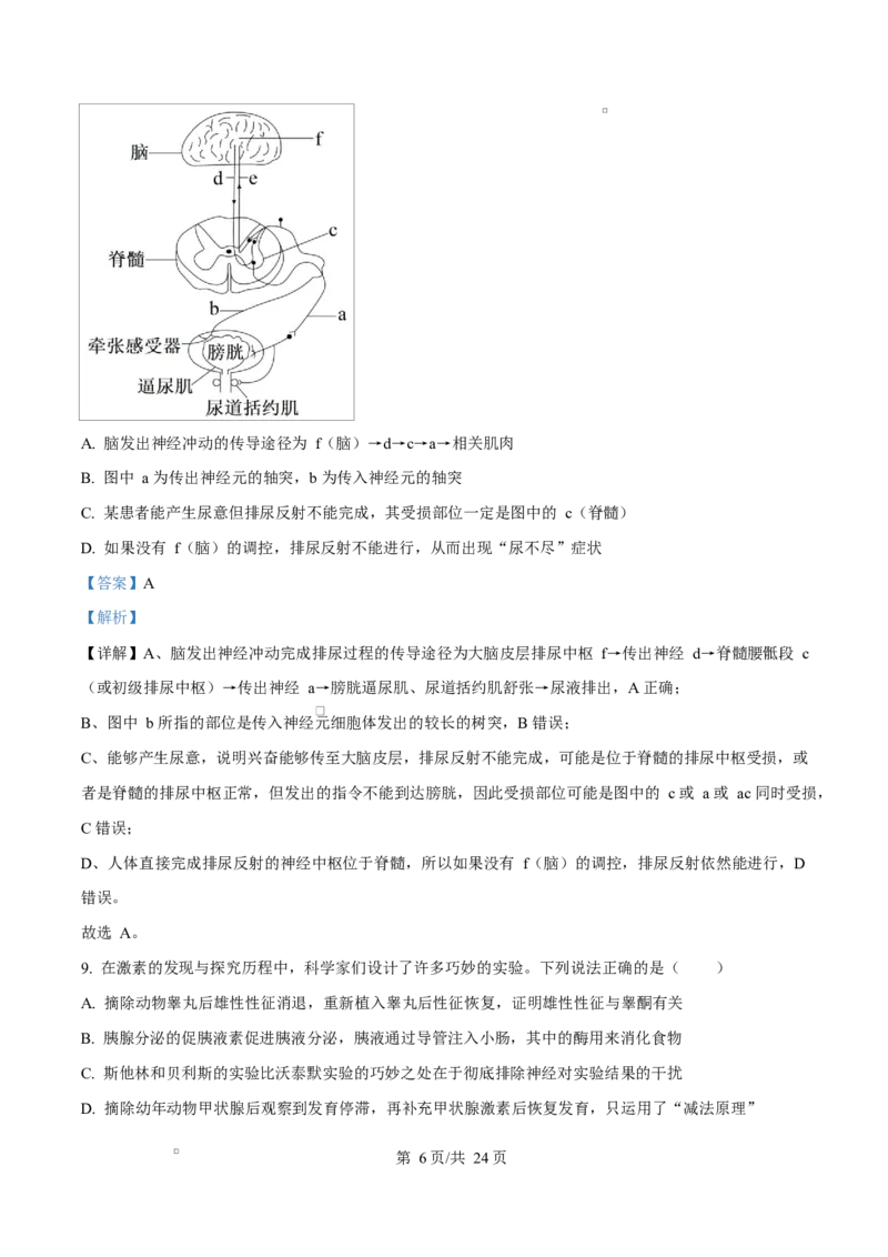重庆市巴蜀中学教育集团2025-2026学年高二上学期10月月考生物试题Word版含解析_2025年11月高二试卷_251111重庆市巴蜀中学教育集团2025-2026学年高二上学期10月月考试题（全）