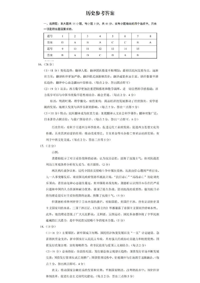 重庆市第一中学2025届高三11月期中考试历史答案_2024-2025高三（6-6月题库）_2024年12月试卷_1202重庆市第一中学校2024-2025学年高三上学期11月期中考试（全科）