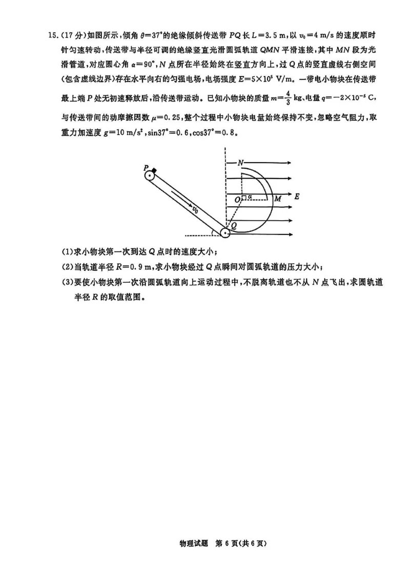 物理试卷_2024-2025高三（6-6月题库）_2024年12月试卷_12202025届四川九市一诊（广安、眉山、遂宁、雅安、资阳、乐山、广元、自贡、内江）