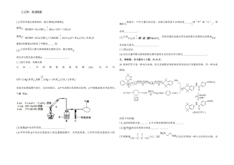 2025届广东省联考高三上学期10月第一次模拟（一模）化学试题+答案_2024-2026高三（6-6月题库）_2024年10月试卷_1020广东省（雷州市龙门中学、客路中学）两校2025届高三10月第一次模拟考试