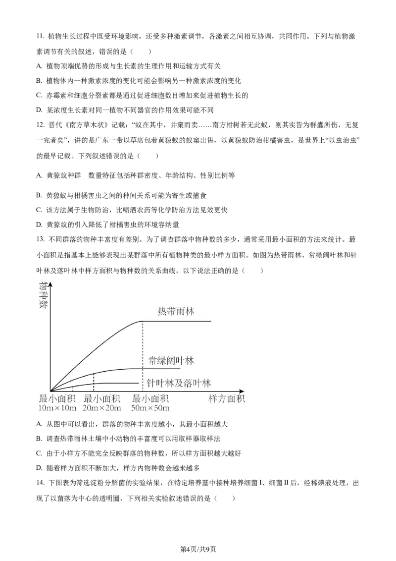 精品解析：山西省大同市2023-2024学年高二下学期期末考试生物试题（原卷版）_2024-2025高三（6-6月题库）_2024年07月试卷_240711山西省大同市2025届高三年级第一次学情调研