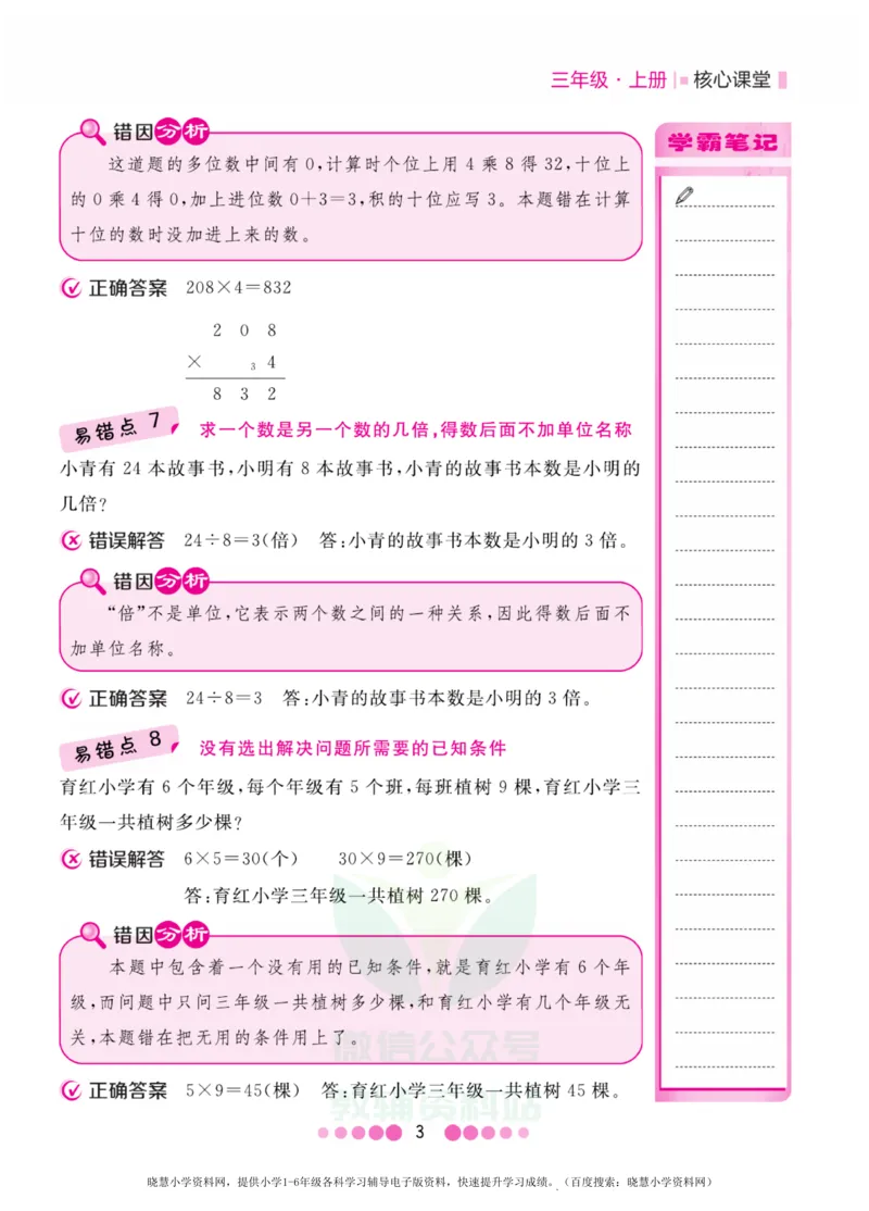 三年级上册数学苏教版易错清单_小学1-6年级全部试卷_数学_三年级_3-8-3、小学三年级数学上册_3-8-3-1、复习、知识点、归纳汇总_苏教版