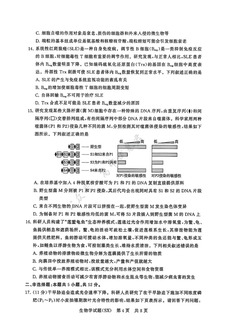 T8生物试题_2024-2026高三（6-6月题库）_2025年12月高三试卷_2512252026届高三第一次八省联考（T8联考）（全科）_251225山西省2026届高三第一次八省联考（T8联考）（全科）