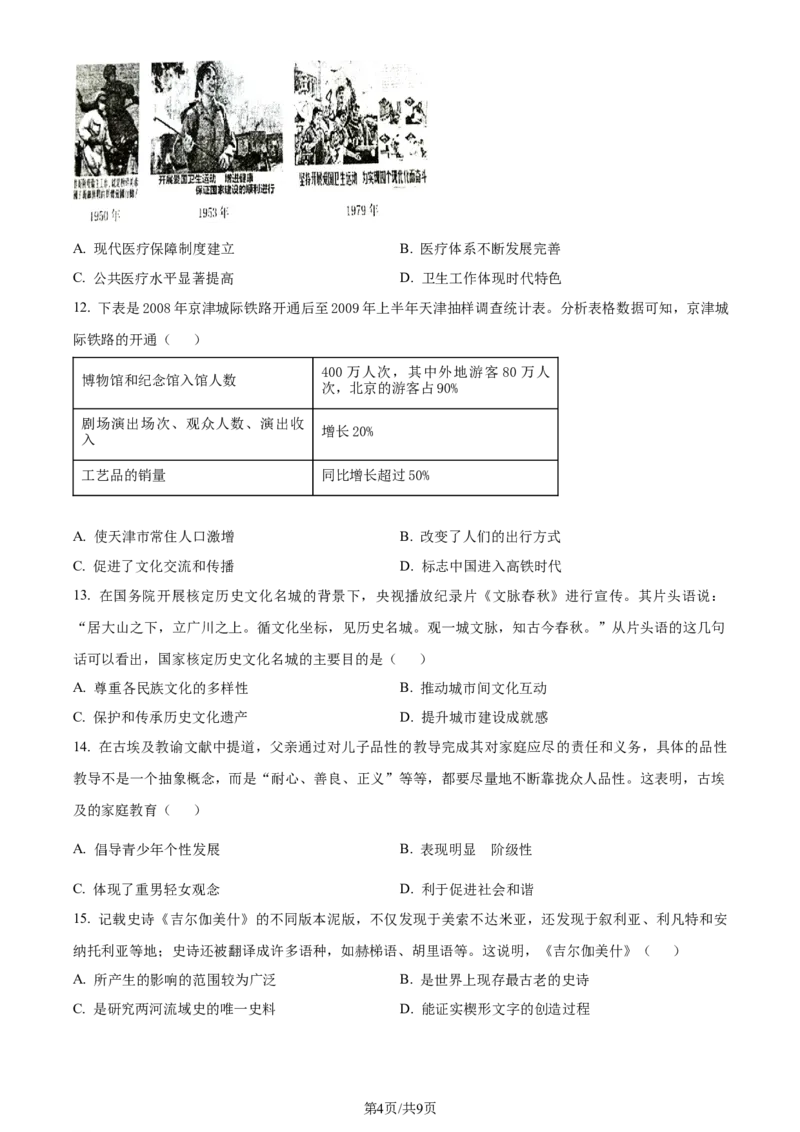 精品解析：辽宁省大连市2023-2024学年高二下学期期末考试历史试题（原卷版）_2024-2025高三（6-6月题库）_2024年07月试卷_240721辽宁省大连市2023_2024学年高二下学期期末考试