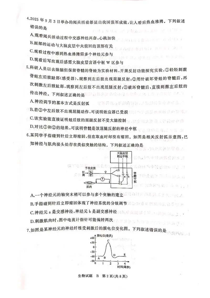 河南青铜鸣大联考2025-2026学年上学期高二期中考试生物（B）试题含答案_2025年11月高二试卷_251127河南青铜鸣大联考2025-2026学年上学期高二期中考试