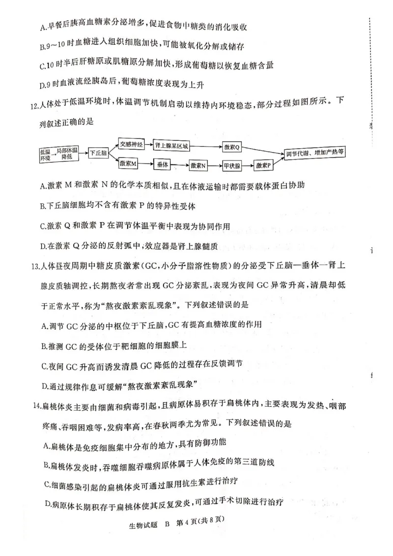 河南青铜鸣大联考2025-2026学年上学期高二期中考试生物（B）试题含答案_2025年11月高二试卷_251127河南青铜鸣大联考2025-2026学年上学期高二期中考试