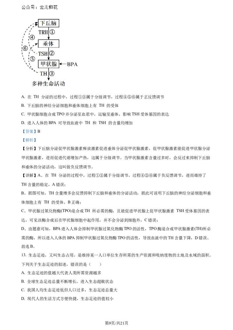 精品解析：陕西省汉中市2023-2024学年高二下学期期末考试生物试题（解析版）_2024-2025高二（7-7月题库）_2024年07月试卷_0721陕西省汉中市2023-2024学年高二下学期7月期末考试(金太阳587B)