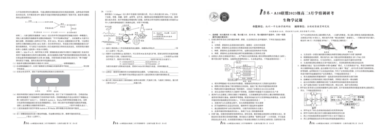 生物1号卷&middot;A10联盟2023级高二5月学情调研考_2024-2025高二（7-7月题库）_2025年6月试卷_0604安徽省1号卷&middot;A10联盟2023级高二5月学情调研考