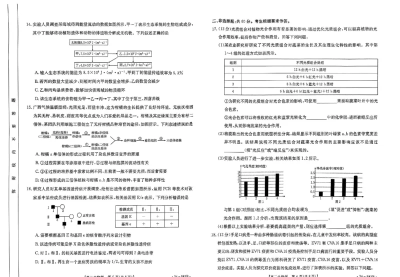 贵港2024年春季期末高二生物试卷_2024-2025高二（7-7月题库）_2024年07月试卷_0707广西壮族自治区贵港市2023-2024学年高二下学期期末教学质量监测