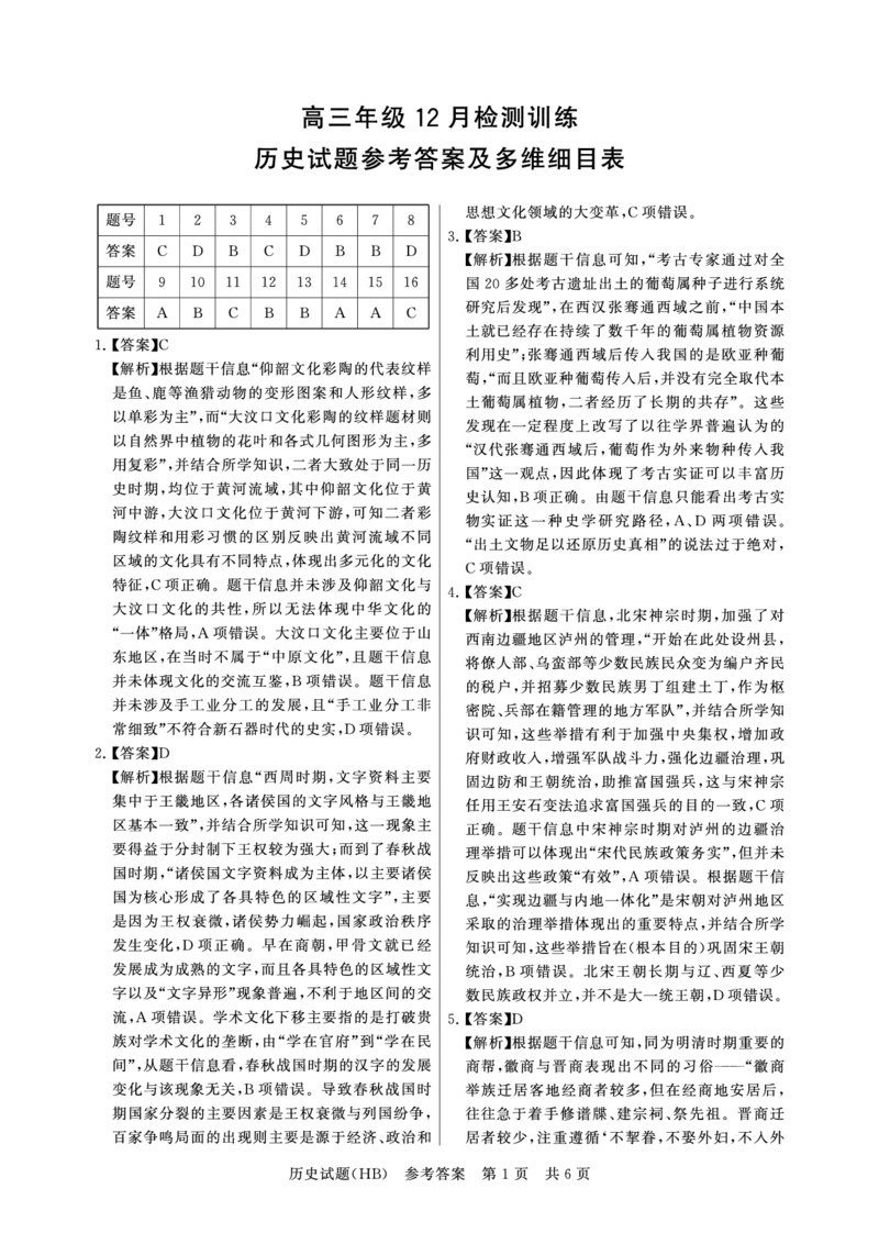 T8联考2026届高三年级12月检测训练历史(河北)答案_2024-2026高三（6-6月题库）_2025年12月高三试卷_2512252026届高三第一次学业质量评价联考（T8八省联考）（全科）_选科[河北专版]（全）