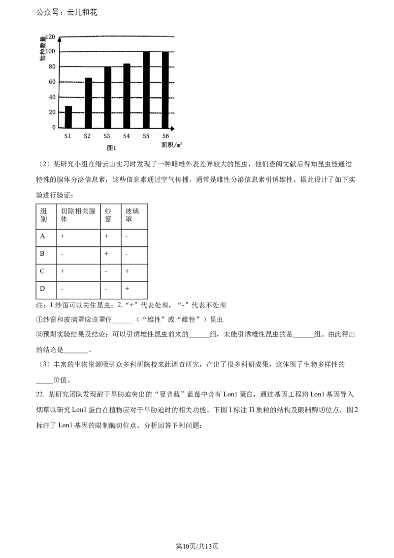 精品解析：重庆市巴蜀中学校2023-2024学年高二下学期7月期末考试生物试题（原卷版）_2024-2025高二（7-7月题库）_2024年07月试卷_0722重庆市巴蜀中学2023-2024学年高二下学期期末