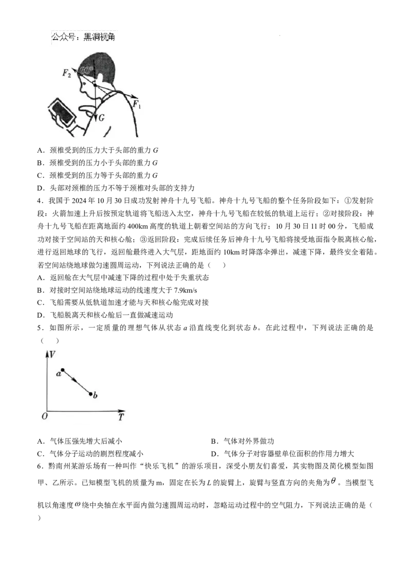 贵州省黔南布依族苗族自治州2025届高三第一次模拟考试物理_2024-2025高三（6-6月题库）_2024年12月试卷_1204贵州省黔南自治州2025届高三第一次模拟考试