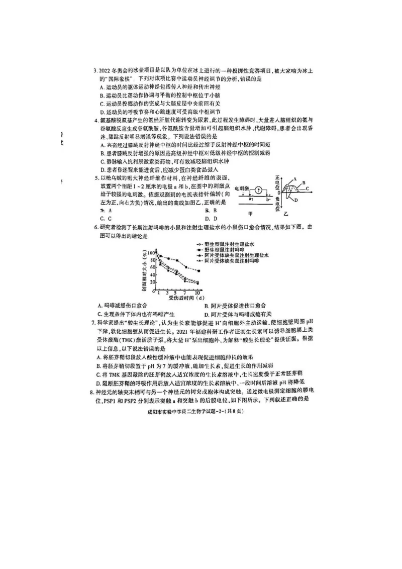 生物_2024-2025高二（7-7月题库）_2024年11月试卷_1112陕西省咸阳市实验中学2024-2025学高二上学期第二次质量检测