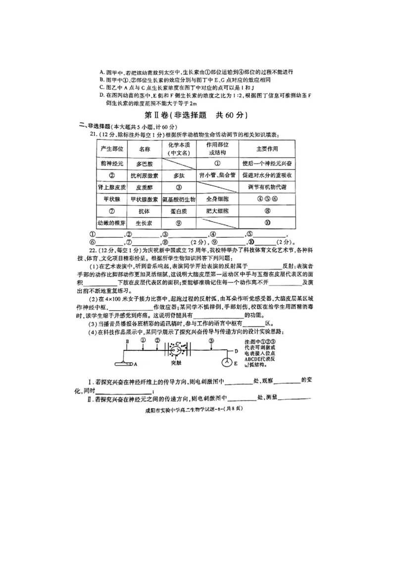 生物_2024-2025高二（7-7月题库）_2024年11月试卷_1112陕西省咸阳市实验中学2024-2025学高二上学期第二次质量检测