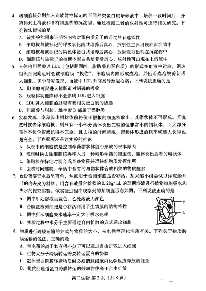 生物试题卷_2024-2025高三（6-6月题库）_2024年07月试卷_240712山东省潍坊市2024年7月高二年级下学期期末学习质量检测_山东省潍坊市2024年7月高二年级下学期期末学习质量检测生物