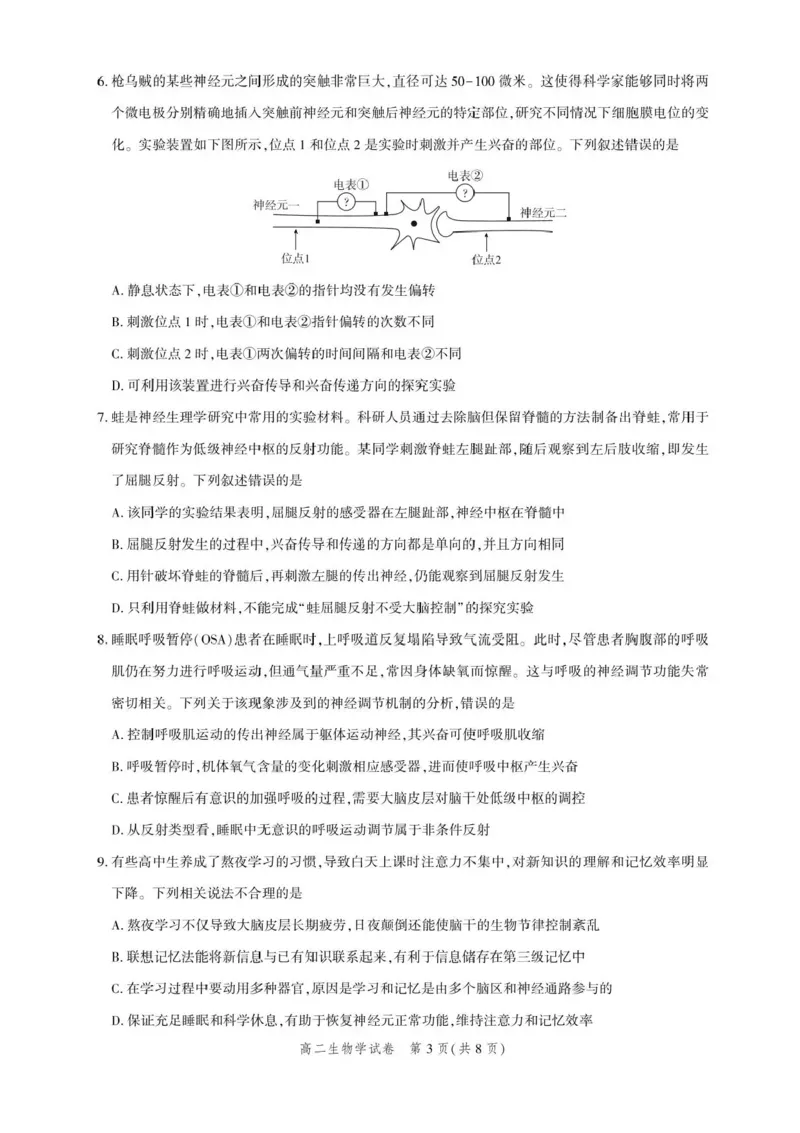 湖北省圆创联盟2025-2026学年高二上学期11月期中阶段练习生物试题含答案_2025年11月高二试卷_251126湖北省圆创教育联盟2025-2026学年高二上学期11月阶段性练习（期中）（全）